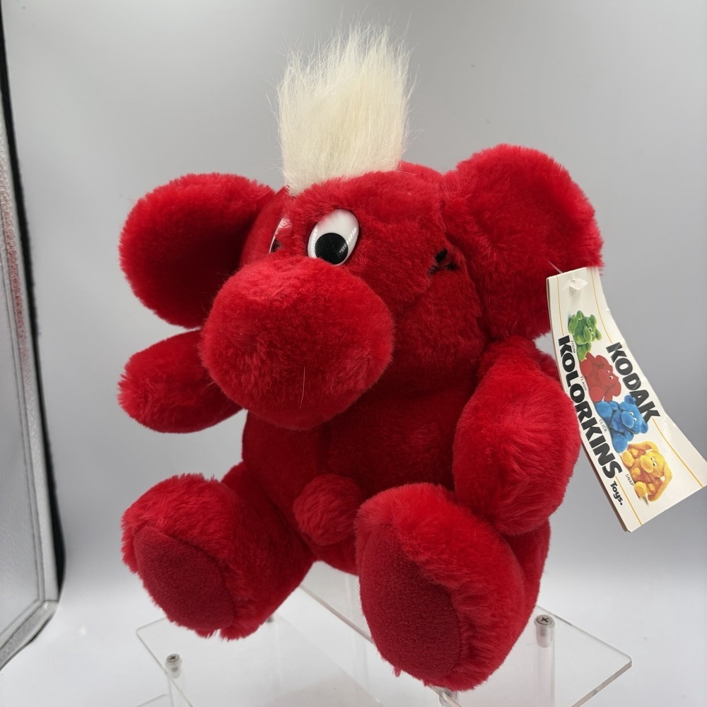 VTG 1989 Kodak Kolorkins Flash Red Plush Toy White Hair Camera Mascot w/Tag 9"